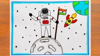 National Moon Day Drawing || How to Draw Chandra Dinam Poster Easy Steps || Moon Day Poster Drawing