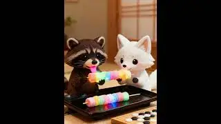 Raccoon & Fox Munch on Rainbow Cotton Candy Skewers: Fluffy, Sticky Fun! 🦝🦊🍭