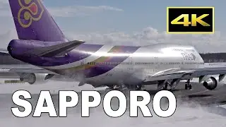 [4K] Thai Airways Boeing 747-4D7 [HS-TGP] at New Chitose Airport in Winter / 新千歳空港