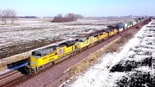 UP 8919 West - All EMD with Drone Views on 1-20-2018