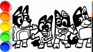 How to draw and Color Bluey and Her Family Dancing | Bluey Dancing | Bluey Drawing For Kids