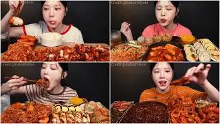 Mukbang compilation spicy ramen noodle grilled chicken shrimp & sushi with spicy sauce voll 1