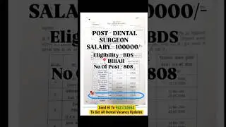 BIHAR PSC DENTAL SURGEON 808 VACANCY POST SALARY 1LAKH WhatsApp 'Bihar' on  9621785963 more details