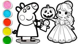 Peppa pig with princess drawing and coloring for kids and toddlers || easy peppa pig drawing for kid