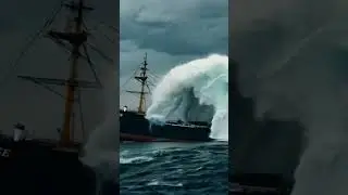 How Did This Ship Escape the Massive Wave Chasing It? #scaryocean #ship #tidalwave