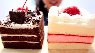 ASMR Black Forest Cake & Strawberry Cream Cake (7-11 Thailand) | Soft Eating Sounds, MUKBANG (먹방)