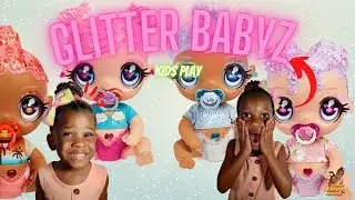 GLITTER BABYZ kids play little baby Glittery takes a BIG poop OH NO! | Sisters Love Their TOYS