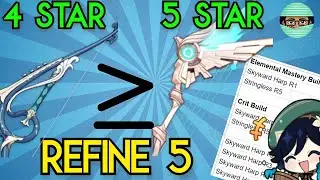 $1000 Refine 5 Skyward Harp is WORSE than a 4 star? Testing R1 - R5 | Em Vs Crit | Genshin Impact