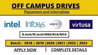 Infosys, Wipro, Intel, Virtusa Off Campus drive | Fresher Eligible | 2018-2023 | Apply Now