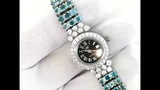 Adjustable Bracelet Sterling Silver Women's Wristwatch With Apatite