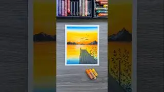 🌅✨ Easy Sunset Pier Scenery Drawing | Oil Pastel Art Tutorial