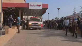 Ambulances bring injured to Nasser Hospital in Khan Younis as Israeli strikes resume