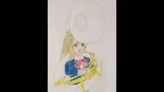 Kotori Minami playing sousaphone! (ART NOT MINE)