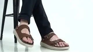 Men Brown Open Toe Double Adjustable Strap Stitched Waterproof Sandals with Back