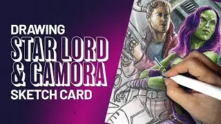 Star-Lord & Gamora Sketch Card | Custom Artwork from Live Auction