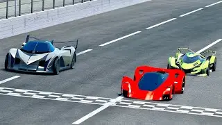 Ferrari Marte 2050 Concept vs Devel Sixteen 2014 vs Lamborghini V12 Concept at Oval MotorSpeedway