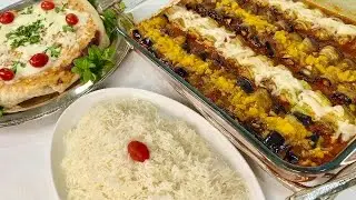 الذ غداء مسبك  باذنجان وكوسى ملفوفين والفطيرة السريعه بالدجاج والخضار