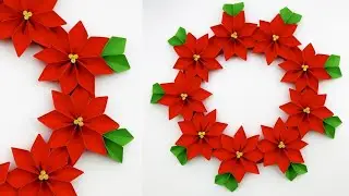 DIY PAPER Poinsettia WREATH  / Paper Flower Wall hanging / Paper Wreath for Christmas decoration