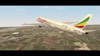 Boeing 787-9 Dreamliner, Ethiopian Airlines in a unique livery. Bari Airport. Taxiing, takeoff. B789