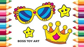 How to Draw Crown 👑 and Kids Glasses 🕶 | Fun Easy Art for Kids | @BossToyArt