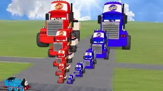 Big & Small Colors Monster Truck Lightning McQueen VS Train | BeamNG.drive