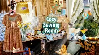 Cozy Sewing Room 🧵 ASMR Ambience (rain, sewing machine, stitching, beads, tea sounds)