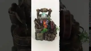 Rooster Tabletop Water Fountain with water wheel and LED rolling crystal ball