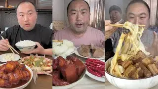 Mukbang # Part 198 Eat Sea Conch pig brain 🧠 belly pork bone head pig #mukbang #noodles #food #meat 