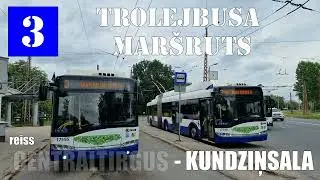 Rīga, Trolejbusa maršruts №3,Pa izmainītu maršrutu, reiss Pētersala - Sarkandaugava - Kundziņsala.