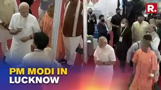 PM Modi Attends Investors Summit in Lucknow with UP CM Yogi Adityanath, Defence Min Rajnath Singh