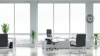 Empty office with large windows. Looped animation in ultra HD, 4k