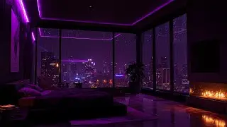 Cozy Luxury Purple Room 🌙 | Rainy Night City Ambience & Soft Piano for Deep Sleep (No Ads)