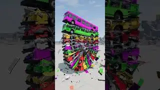 Mixed Colorful Buses Rainbow Falling Crash On Concrete Pipe - BeamNG.Drive #shorts