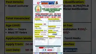 TN Govt Guest Lecturer Recruitment 2025 &ndash; Apply Online for 881 Post #shorts #job #govtjobs #lecturer
