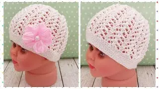 😍Ажурная детская шапочка спицами💖knitted baby hat🤩gestrickte babym&uuml;tze