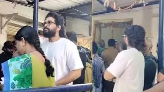 Icon Star Allu Arjun In Queue Line To Cast His Vote | Telangana Elections 2023 | Telangana Polling