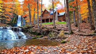 Beautiful Relaxing Music &ndash; Cozy Autumn Cabin & Waterfall 🍂