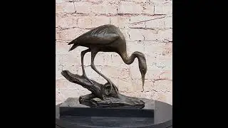 Crane Stork Egret Heron Water Bird Bronze Statue Sculpture Original Art on Marble Base AL-281