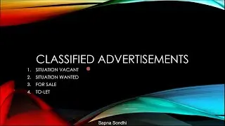 Classified Advertisements | Writing Skills | Part One