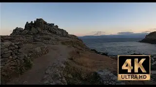 4K  Celtic Settlement on the coast. Walking alone at dawn. Castro de Baro&ntilde;a, Galicia, no filters