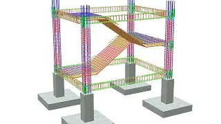RCC Stair Construction || Rebar Placement || Beam, Column and Footing || 3D staircase animation