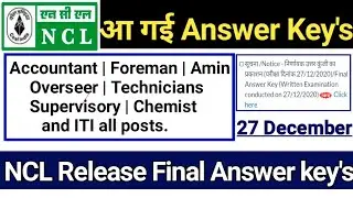 NCL Final Answer key's 2020 | assistant foreman, Overseer and all post official answer Key's
