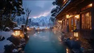 Winter Onsen Ambience 🌨️ Japanese Hot Spring at Twilight | Relaxing Steam & Snowfall for 2 hours