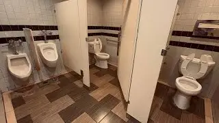 Men&rsquo;s + Women&rsquo;s Restroom | Mansfield & Sloan Urinal, Kohler Toilet Flush, Aike & XLerator Hand Dryer