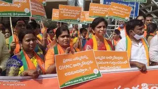GHMC 48 Newly BJP Corporators Protest At Telugu Talli Flyover in Hyderabad