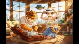 cat family preparing for a trip