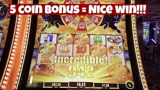 5 Coin Bonus = Nice Win!!!   Buffalo Gold Wheels of Rewards, Beau Rivage Casino Biloxi, MS
