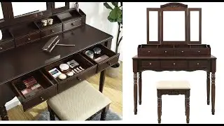 Best VASAGLE Vanity Makeup Set | Dressing Table | Tri Fold Necklace Hooked Mirror | Best Seller