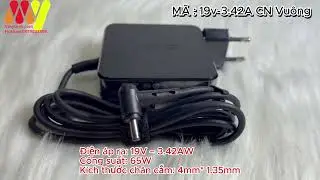 Sạc Cho Laptop Asus 19V-3.42A(65W) ch&acirc;n nhỏ (4.0mm*1.35mm) Củ Vu&ocirc;ng #sạclaptop
