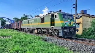Massive AJNI Green Giant wag9 with full loaded Freight train skippingout at railgate